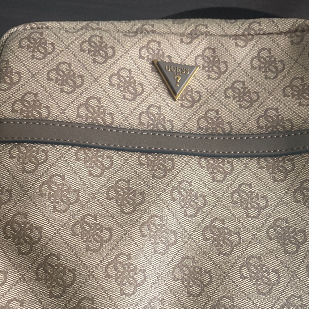 Guess Tan and Brown Monogram Crossbody Bag